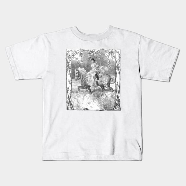 HORSEBACK RIDING GIRL Kids T-Shirt by Biophilia